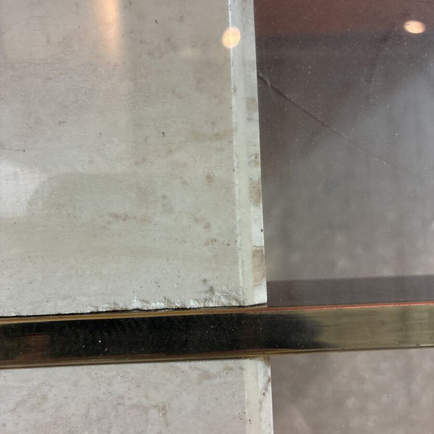 Travertine Brass & Glass Top Side Table - image-7