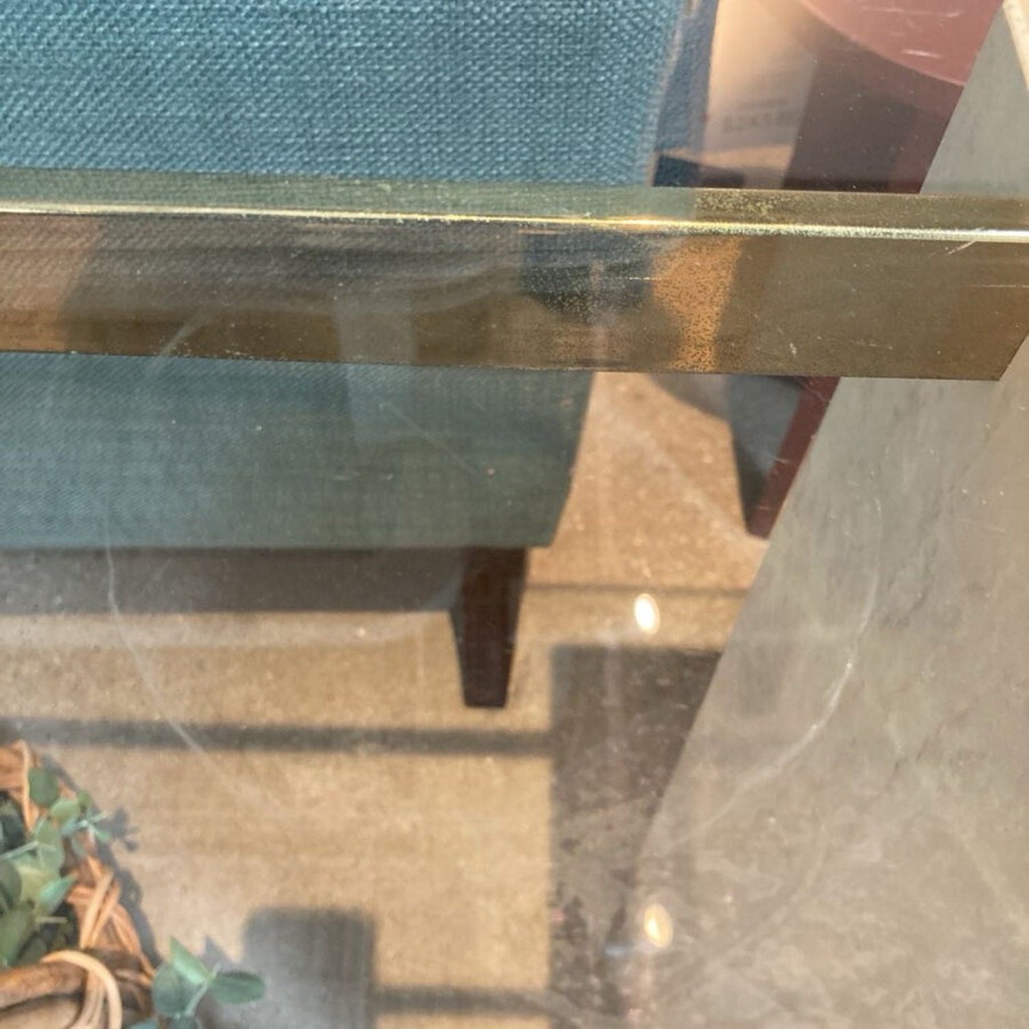 Travertine Brass & Glass Top Console Table - image-7