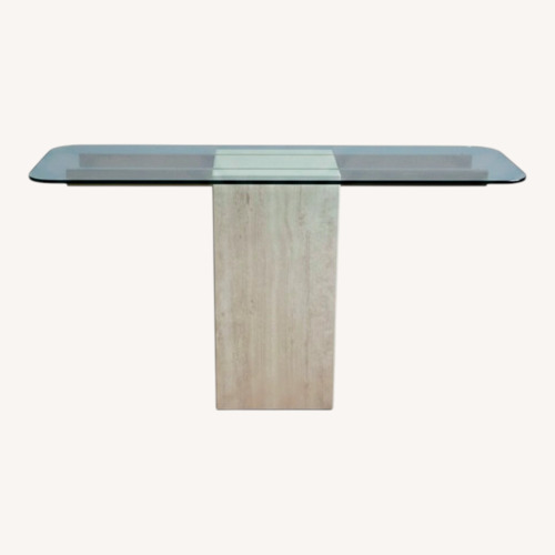 Used Travertine Brass & Glass Top Console Table for sale on AptDeco