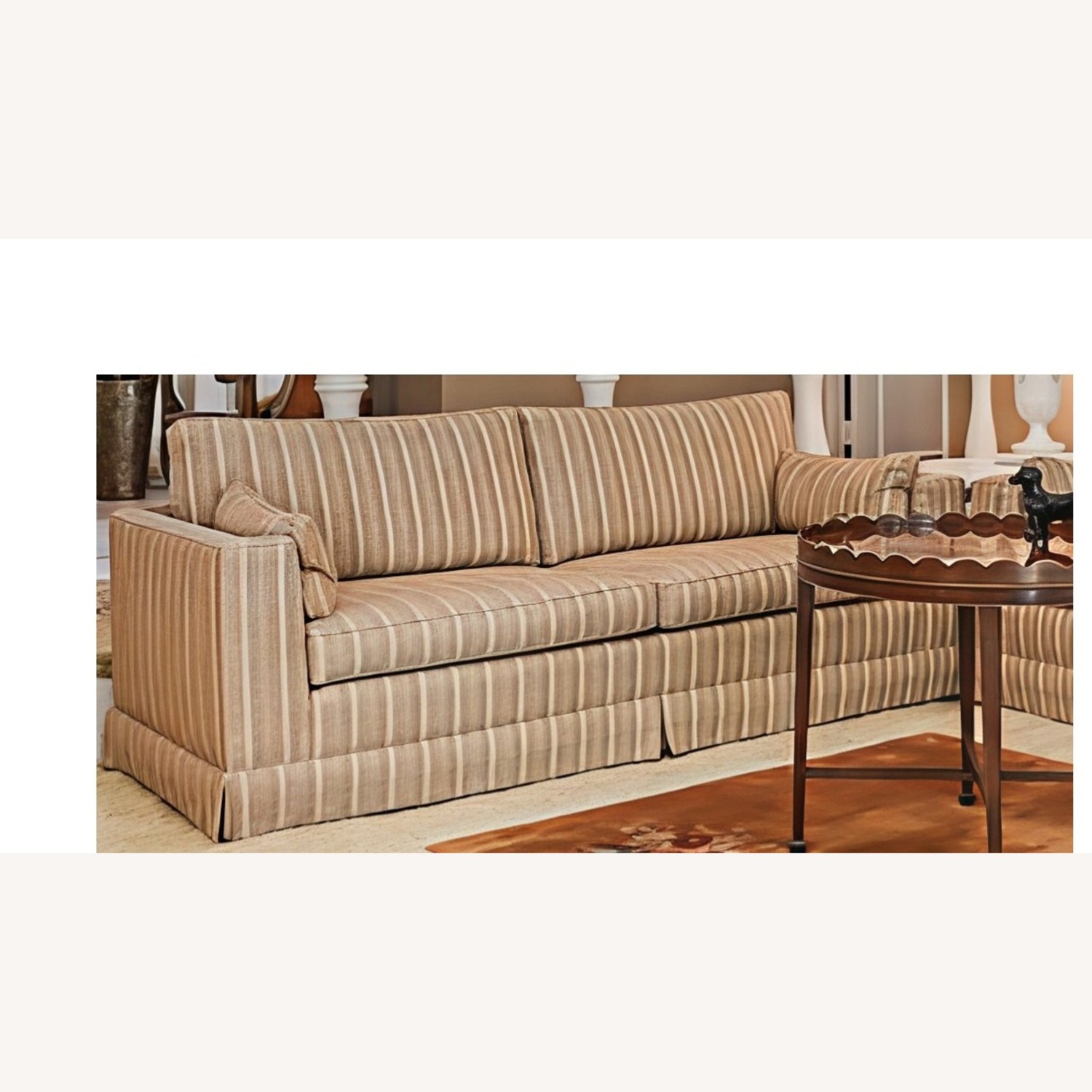 Custom Fabric Upholstered Striped Loveseat - image-2