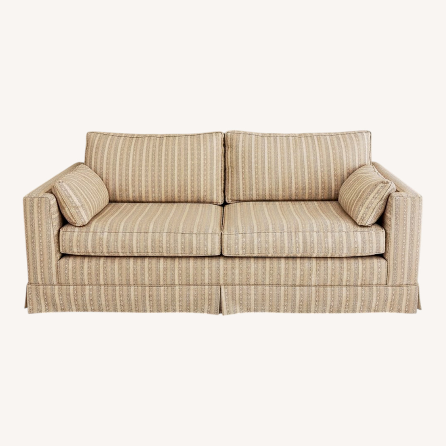 Custom Fabric Upholstered Striped Loveseat - image-0