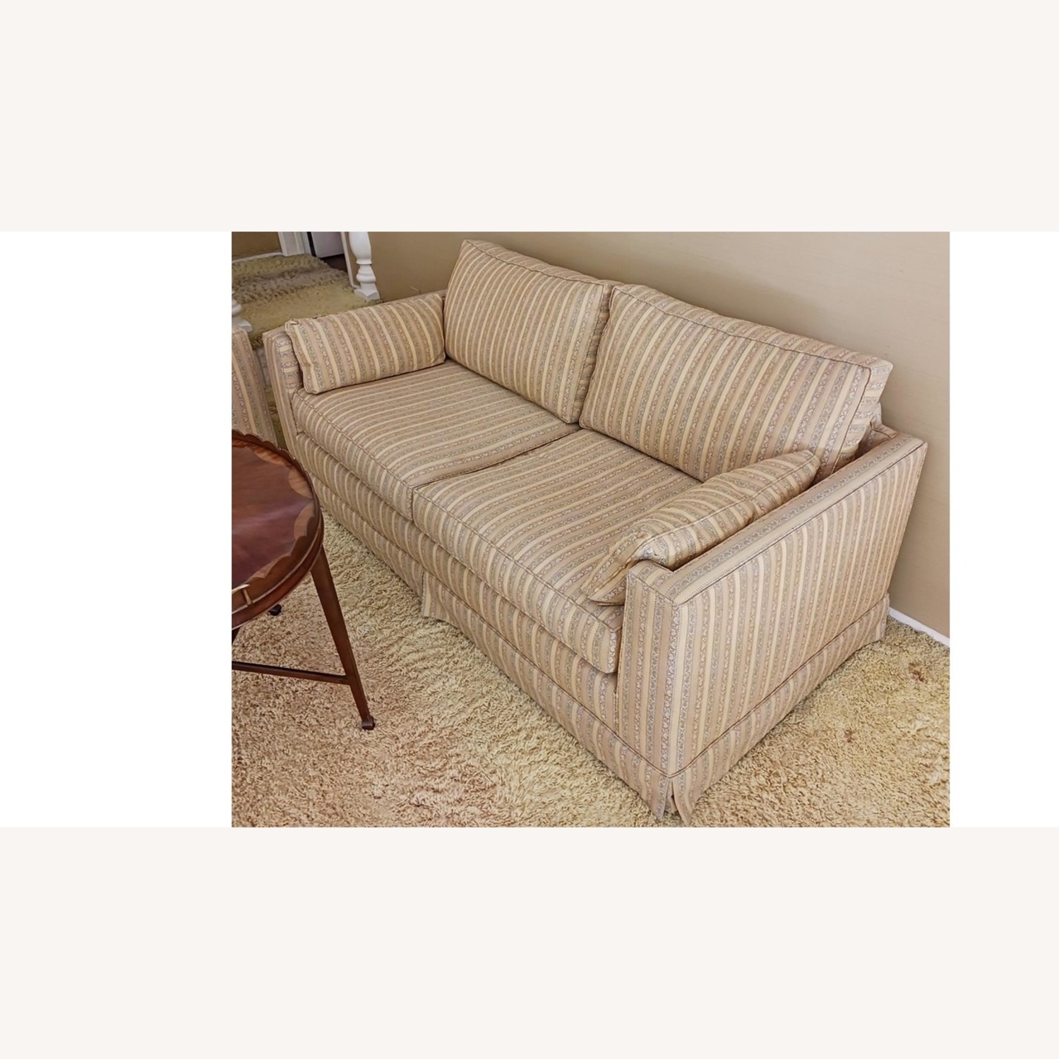 Custom Fabric Upholstered Striped Loveseat - image-3