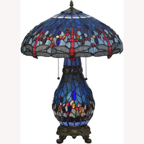 Used Stained Glass Dragonfly Table Lamp for sale on AptDeco