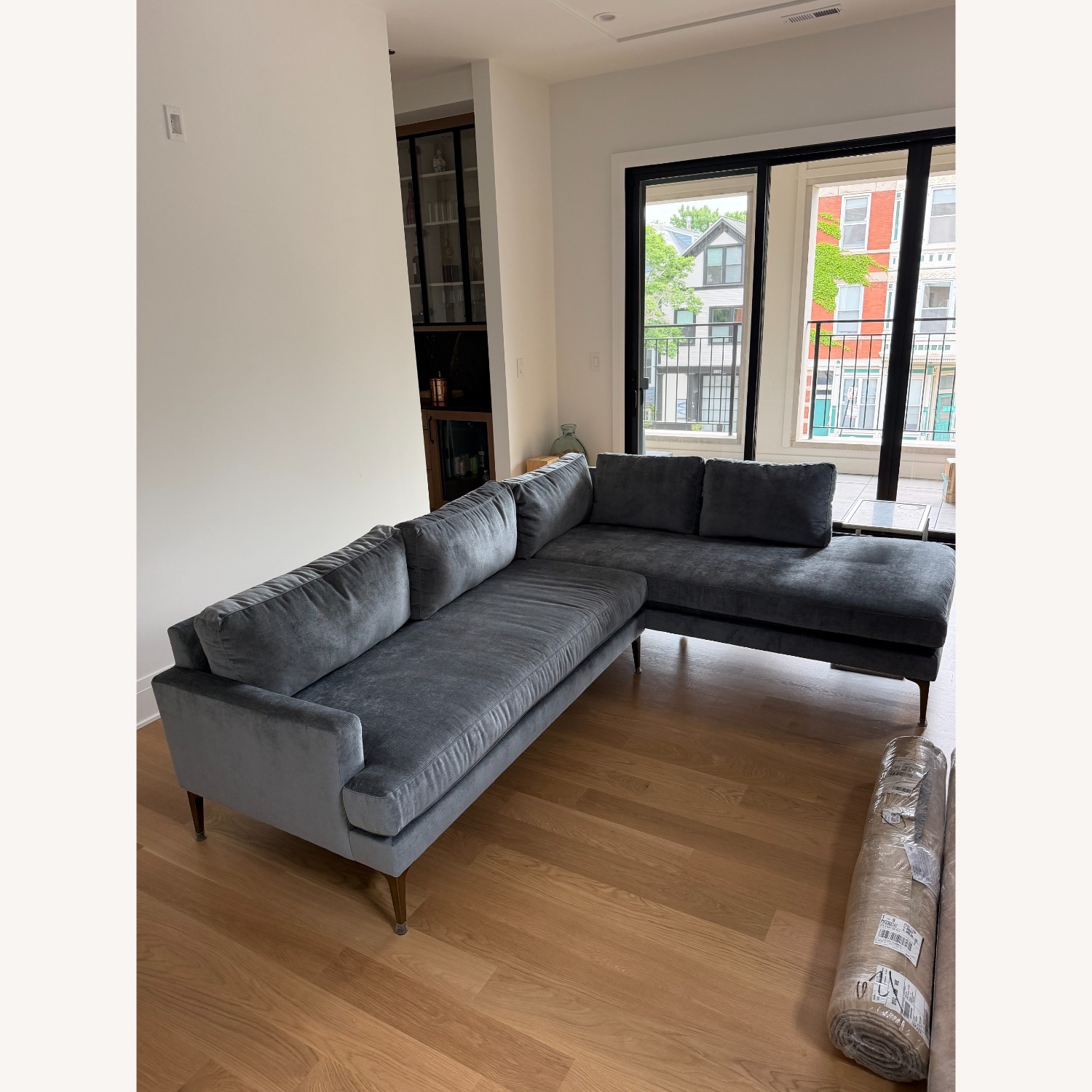 West Elm Light Gray Velvet 2 Piece Sectional - image-3