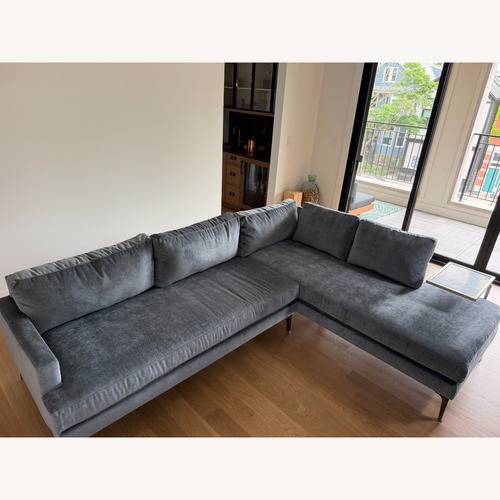 Used West Elm Light Gray Velvet 2 Piece Sectional for sale on AptDeco