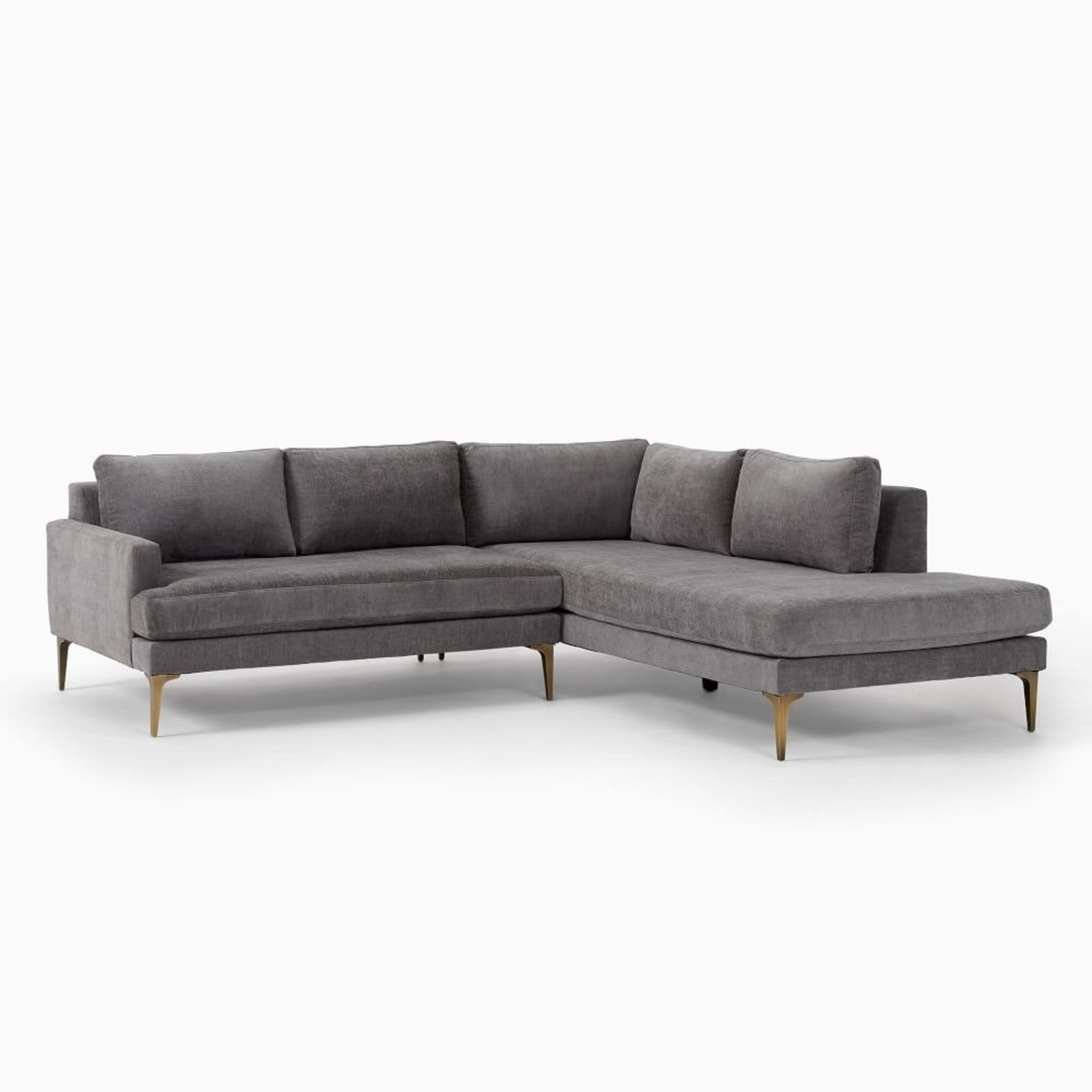West Elm Light Gray Velvet 2 Piece Sectional - image-4