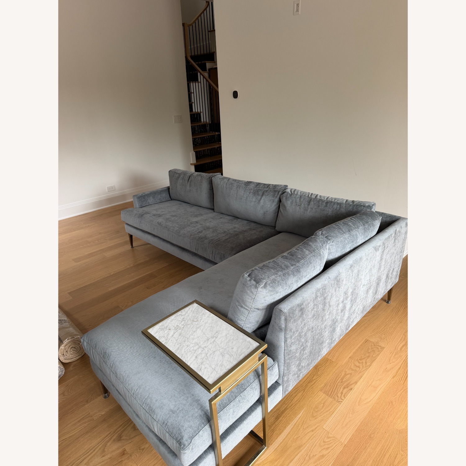 West Elm Light Gray Velvet 2 Piece Sectional - image-2