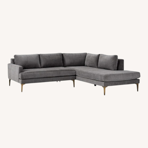 Used West Elm Light Gray Velvet 2 Piece Sectional for sale on AptDeco