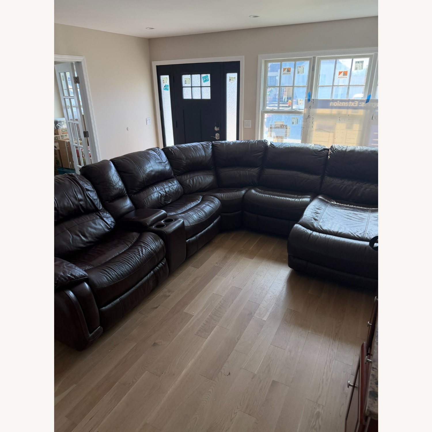 Bob's Discount Furniture Leather 6 Piece Power Reclining Sectional  - image-1
