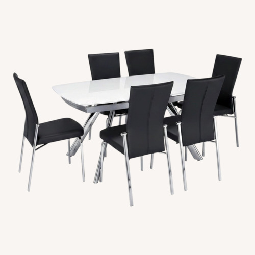 Used Raymour & Flanigan Paloma White Glass Dining Set for sale on AptDeco