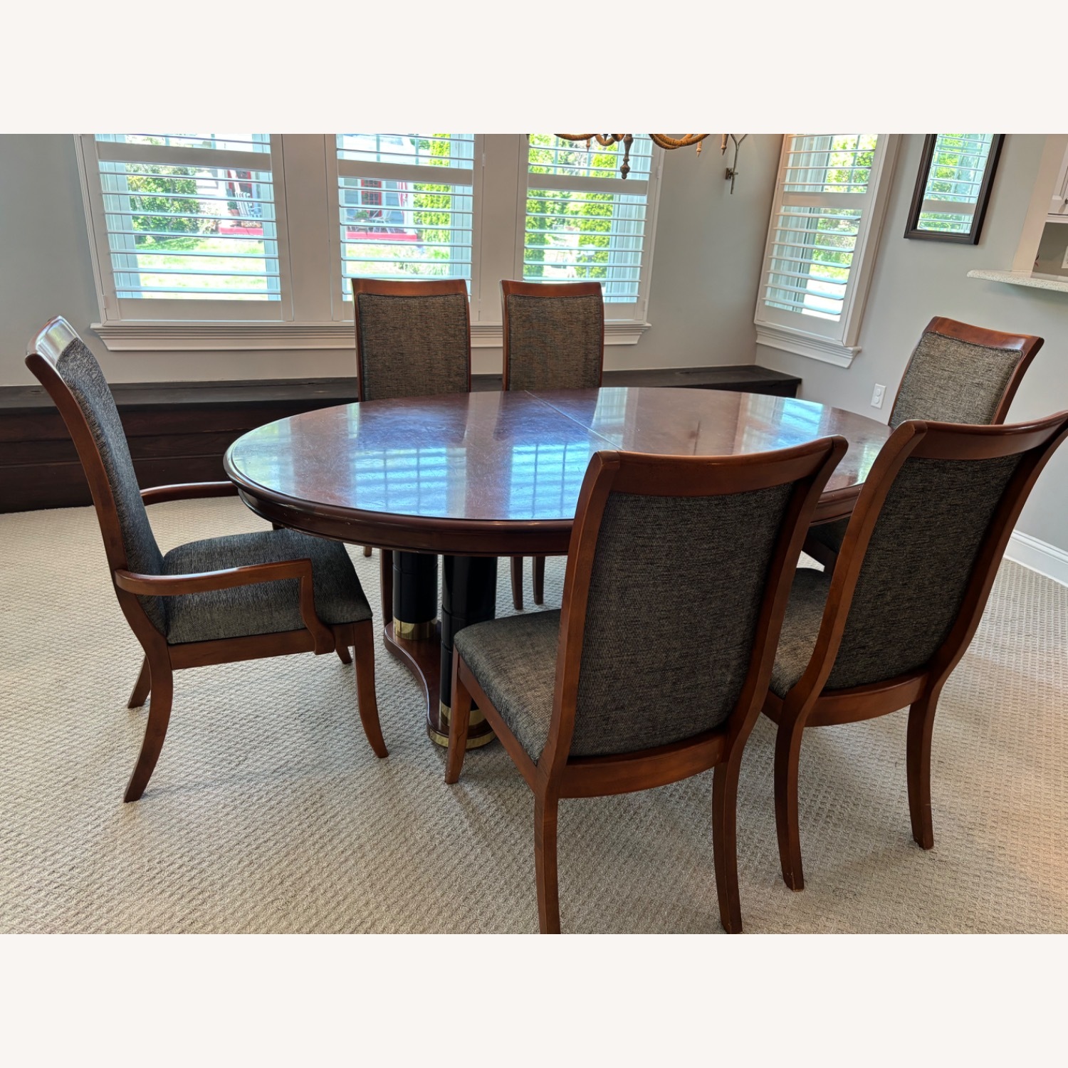 Dark Brown Wood Dining Table with Leaf - image-1