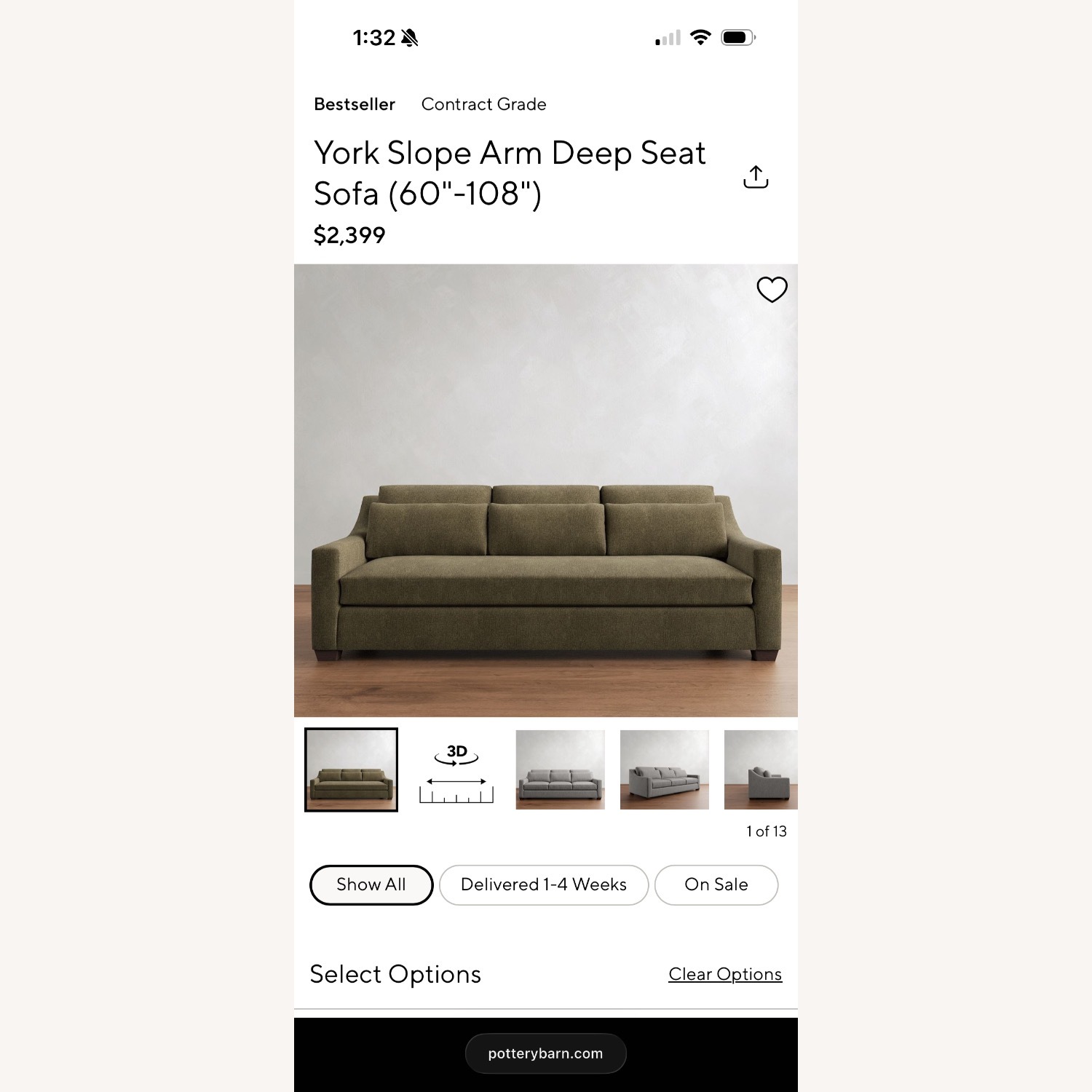 Pottery Barn York Green Velvet 3+ Seater Sofa - image-6
