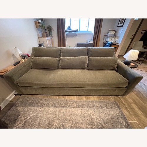 Used Pottery Barn York Green Velvet 3+ Seater Sofa for sale on AptDeco