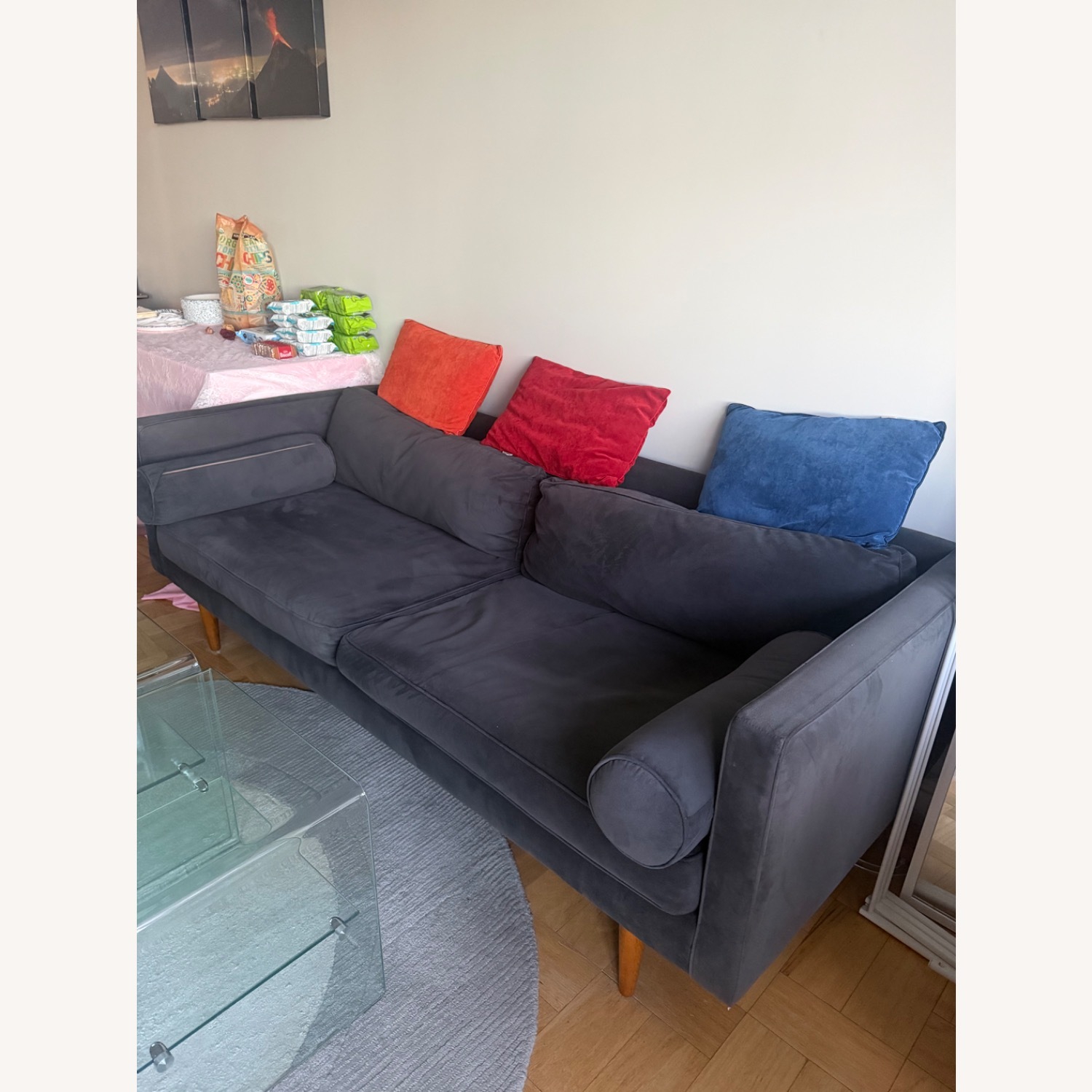 West Elm Monroe Blue Velvet 2 Seater Sofa - image-2