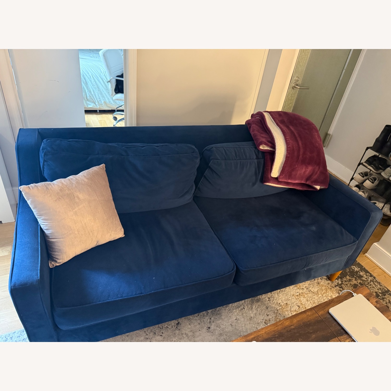 West Elm Paidge Blue Velvet 2 Seater Sofa - image-2