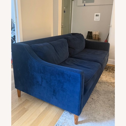 Used West Elm Paidge Blue Velvet 2 Seater Sofa for sale on AptDeco