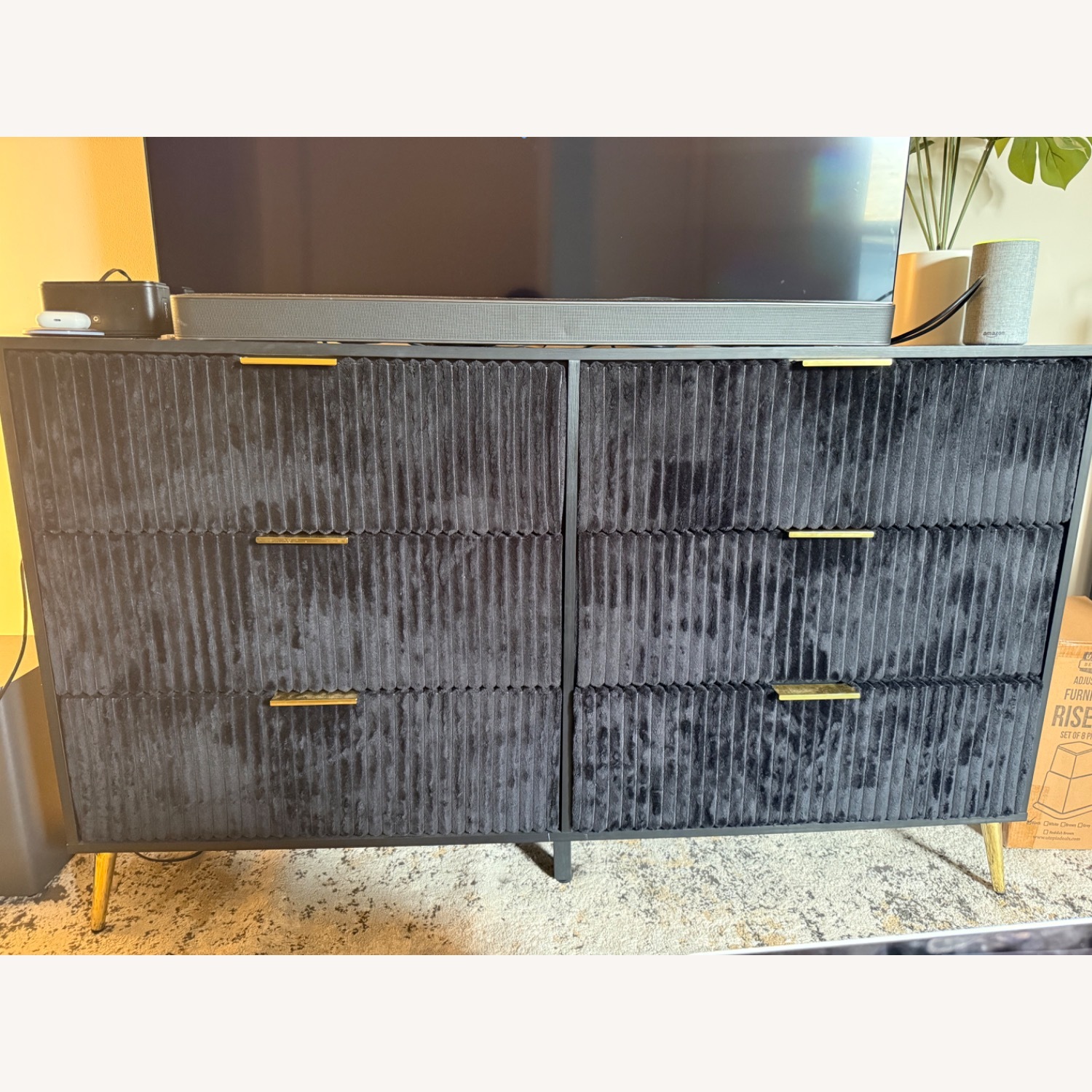 Black Velvet Fluted Wood Dresser - image-3