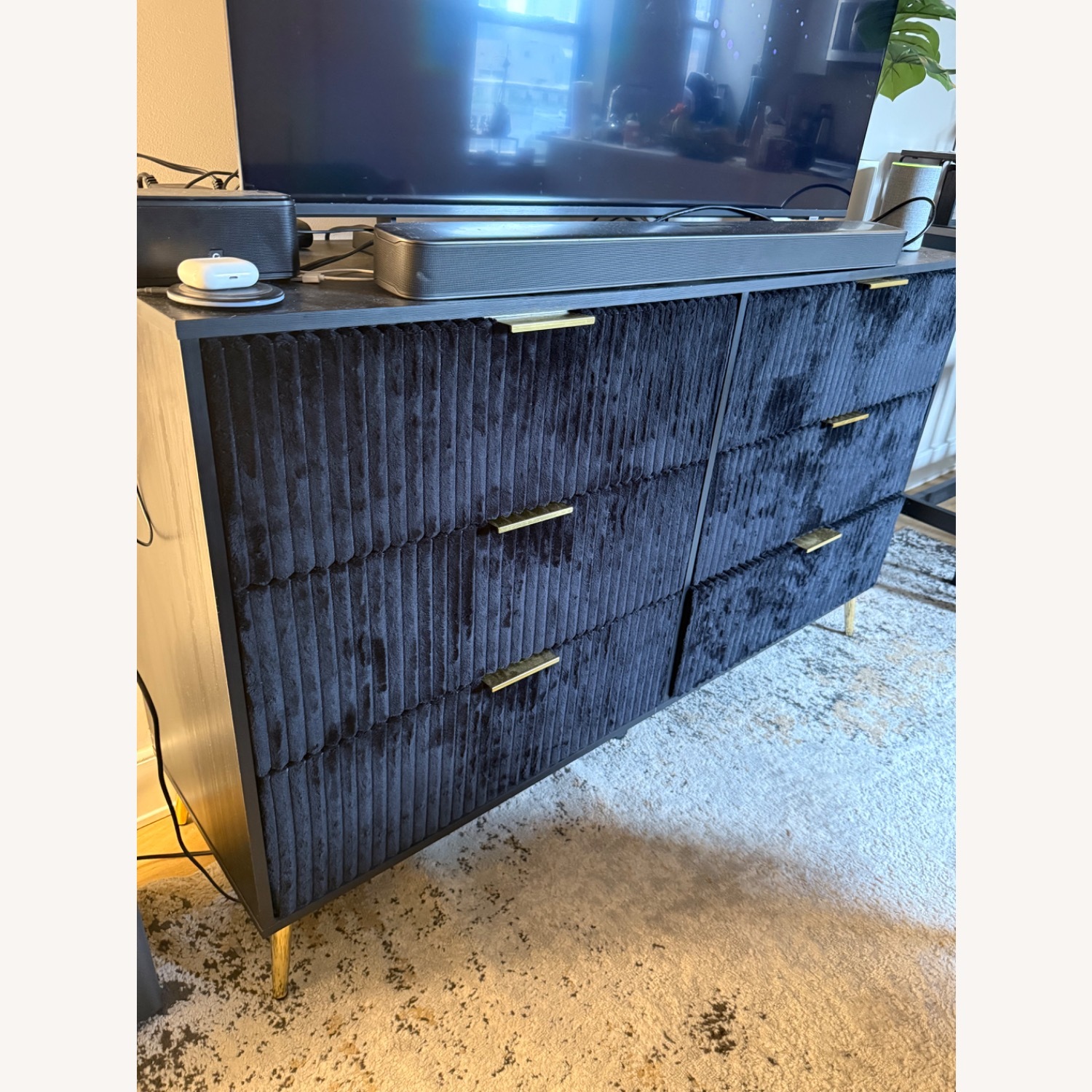 Black Velvet Fluted Wood Dresser - image-2
