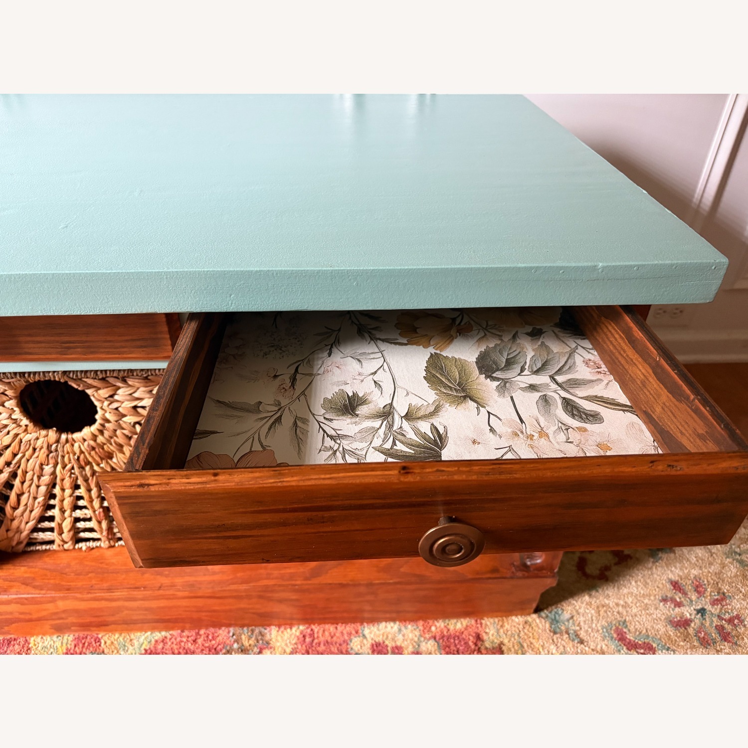 Vintage Table - Refinished Seafoam and Mahogany  - image-5