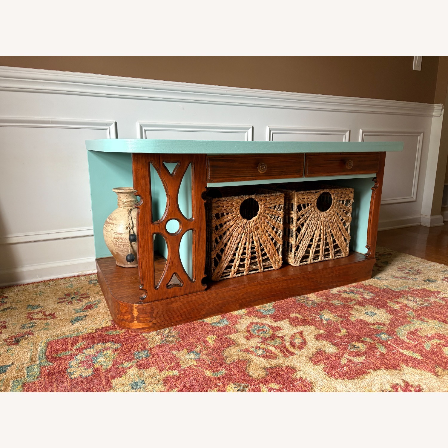 Vintage Table - Refinished Seafoam and Mahogany  - image-1