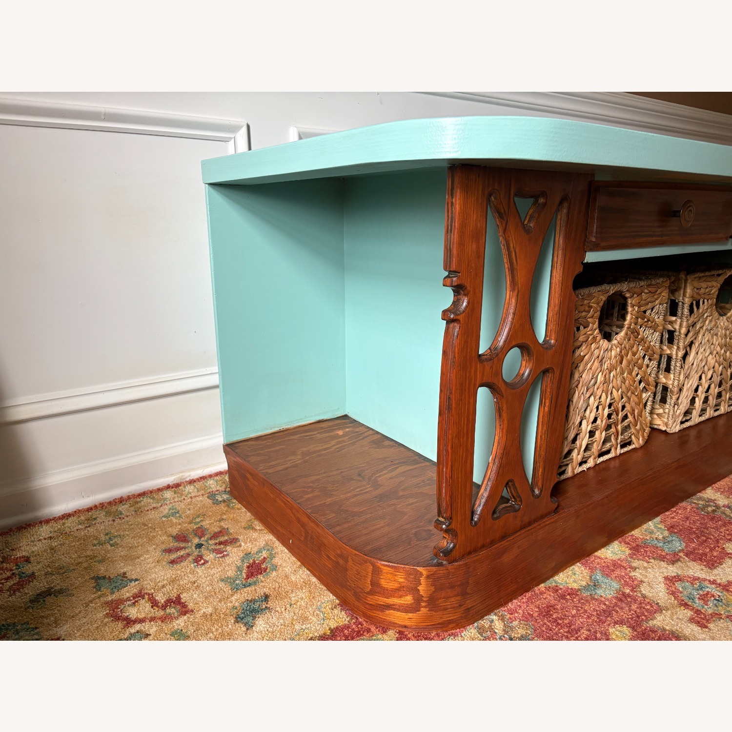 Vintage Table - Refinished Seafoam and Mahogany  - image-3