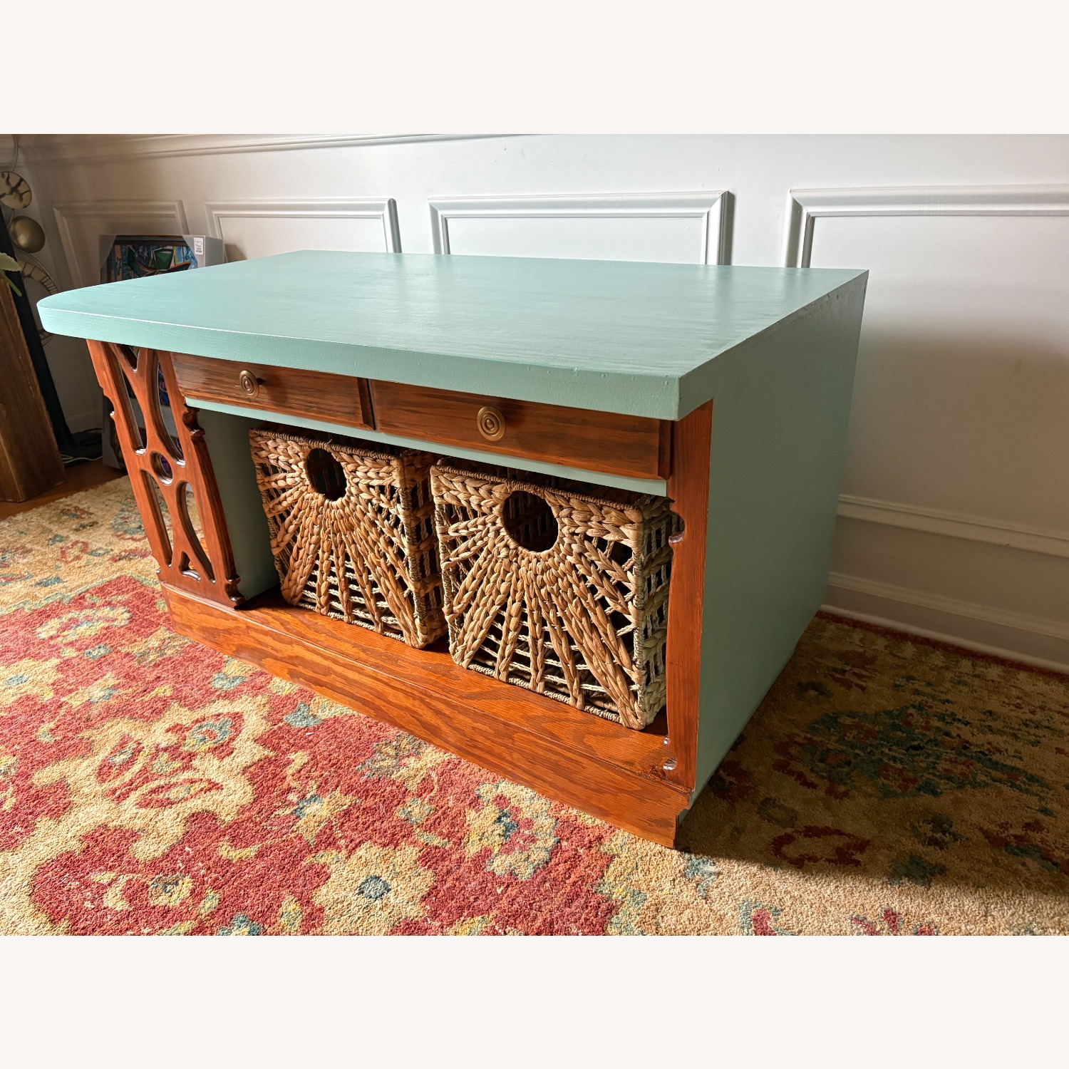 Vintage Table - Refinished Seafoam and Mahogany  - image-2