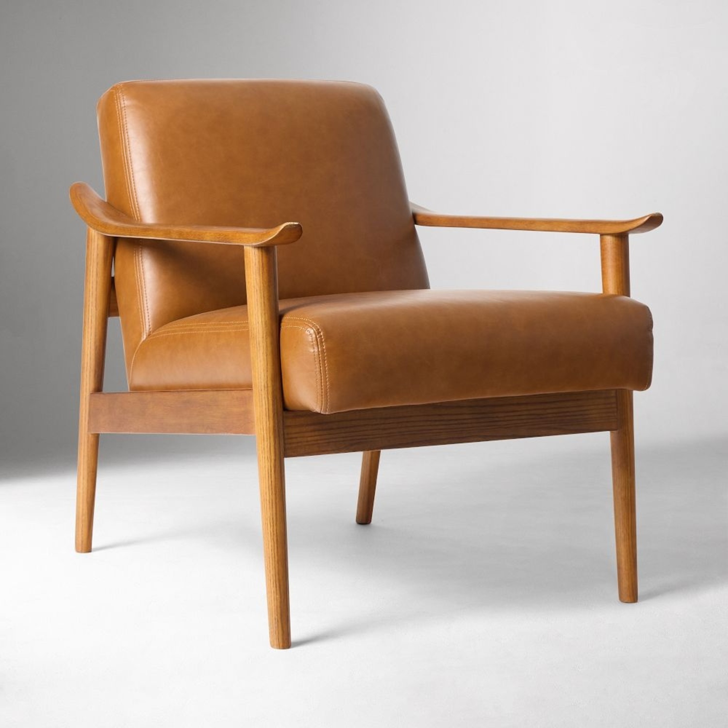 West Elm Light Brown Leather Armchair - image-5