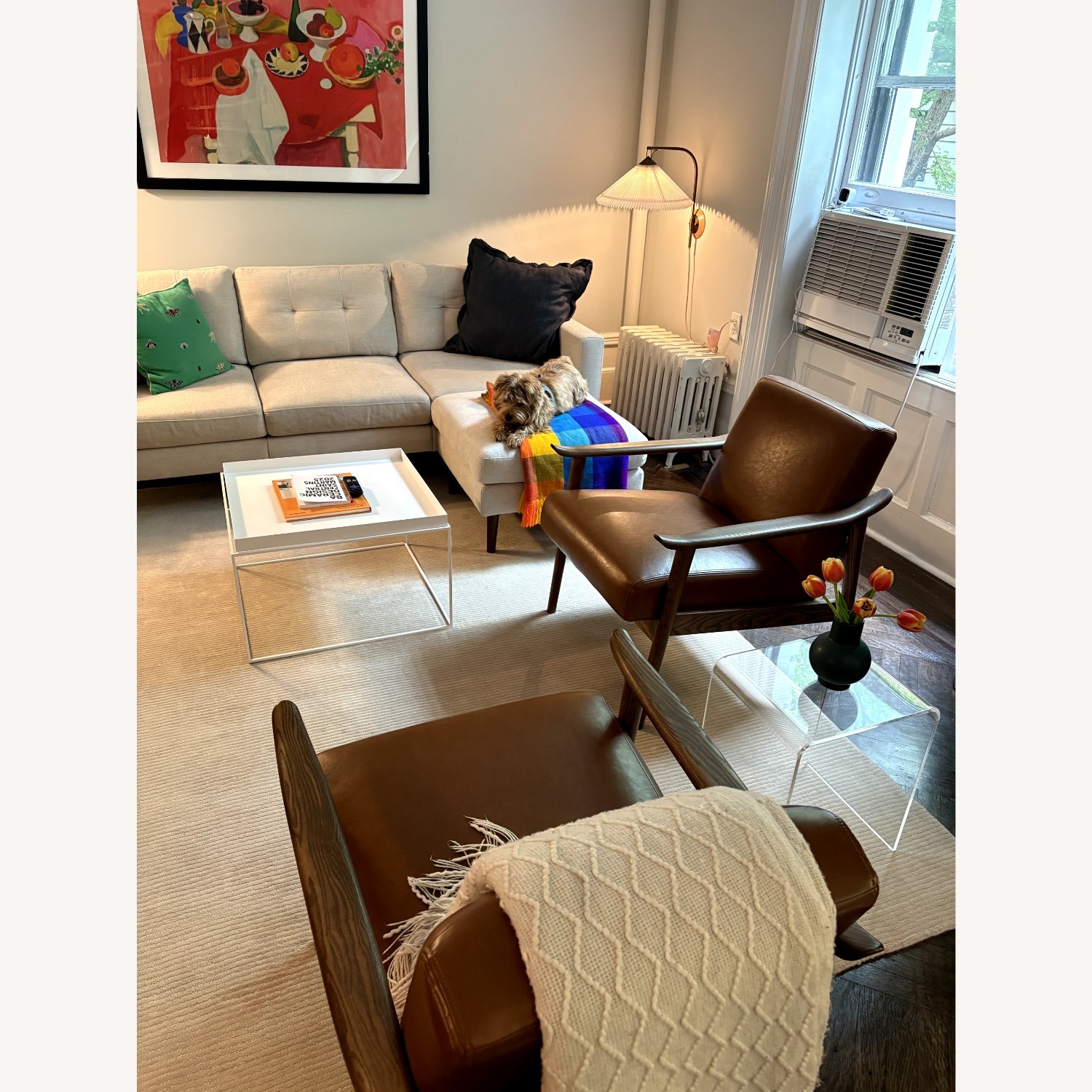 West Elm Light Brown Leather Armchair - image-3
