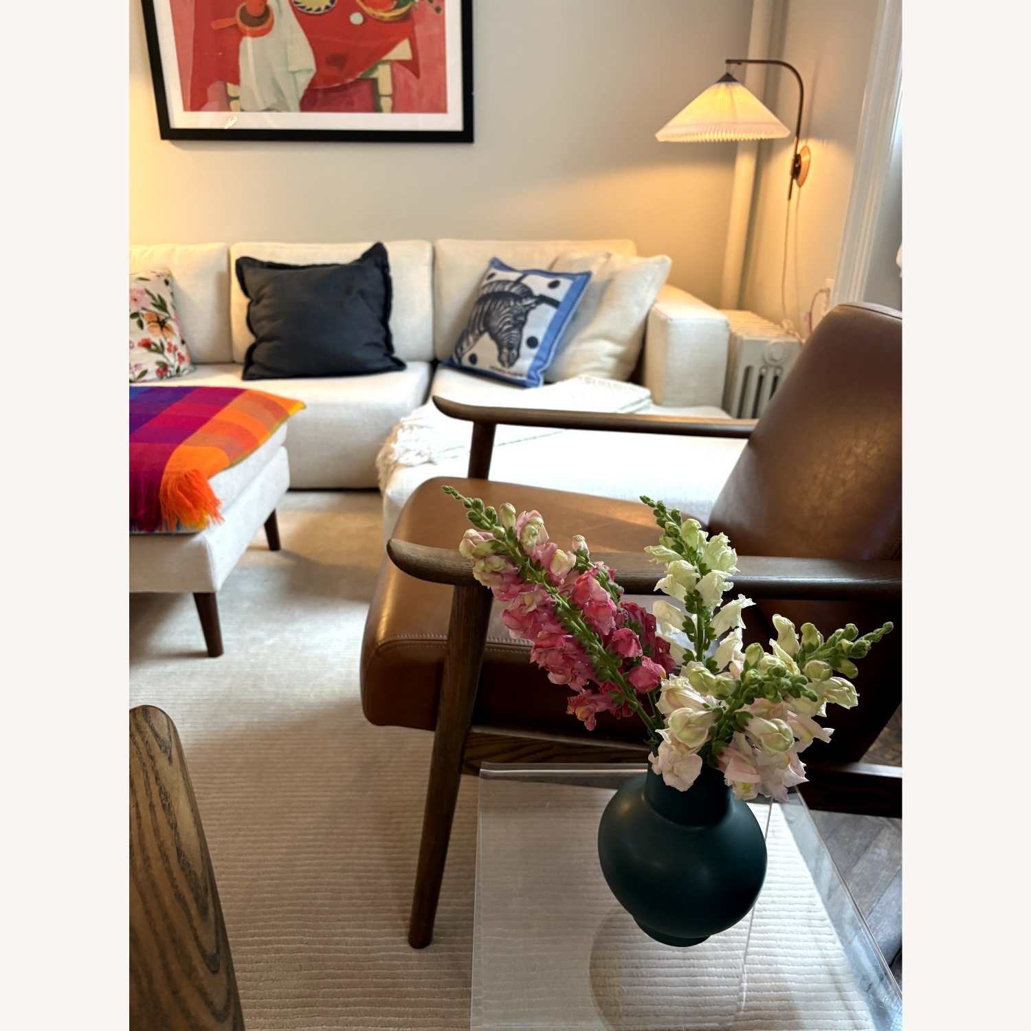 West Elm Light Brown Leather Armchair - image-2