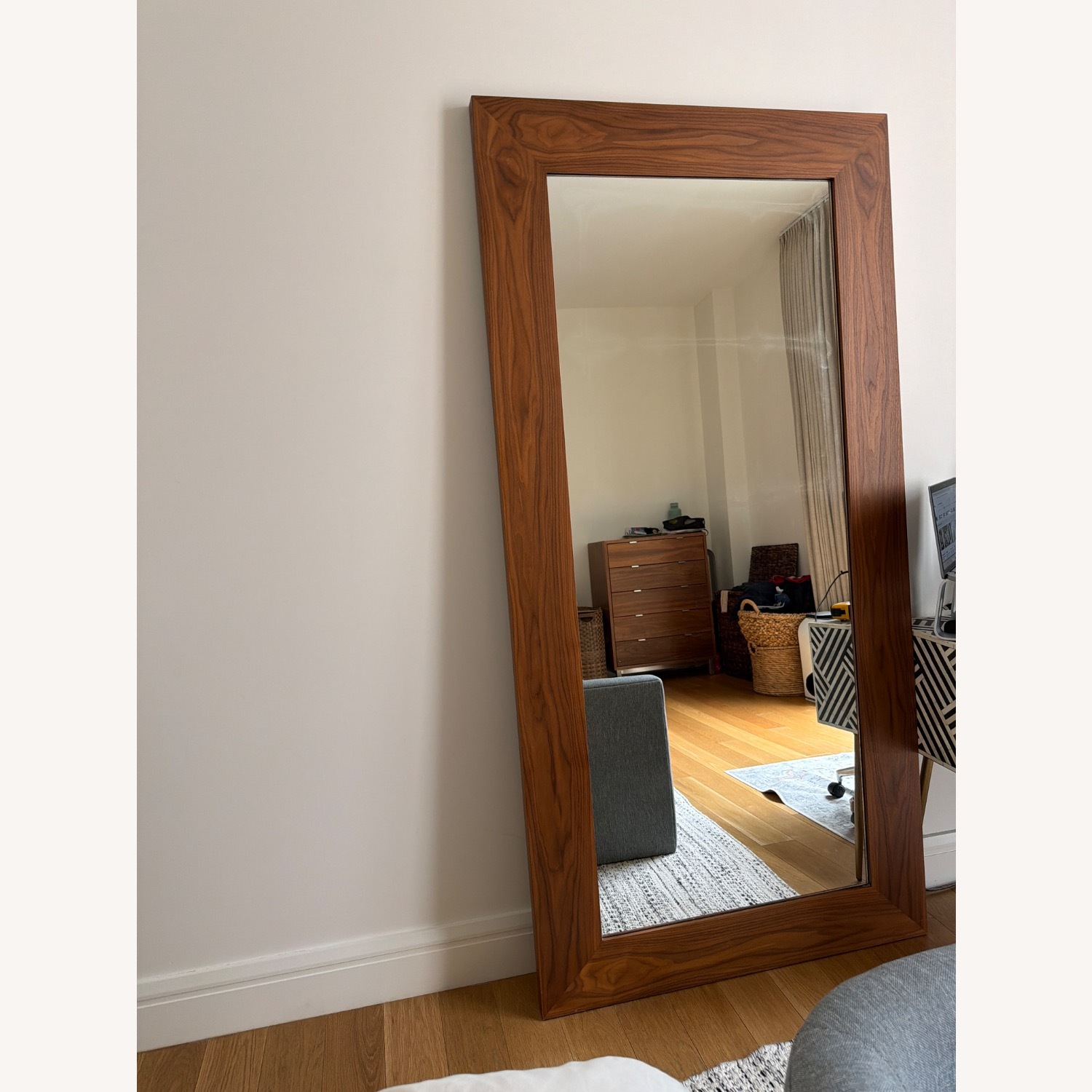 Dark Brown Wood Floor Mirror - image-1