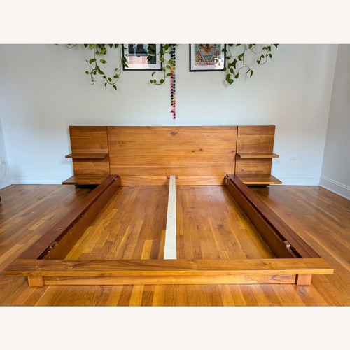 Used CB2 Andes Acacia Queen Bed Frame W Nightstands for sale on AptDeco