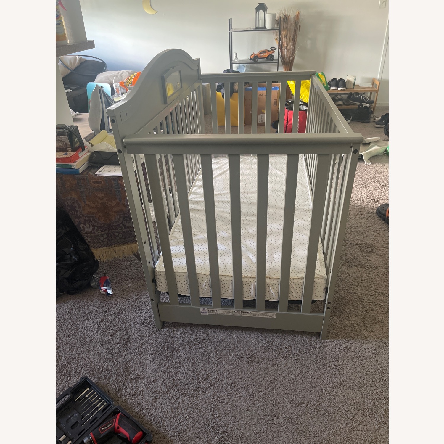Light Gray Wood Crib - image-5