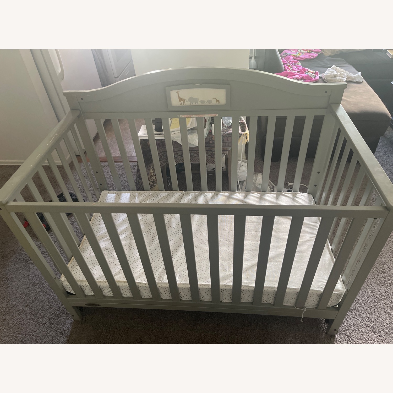 Light Gray Wood Crib - image-1