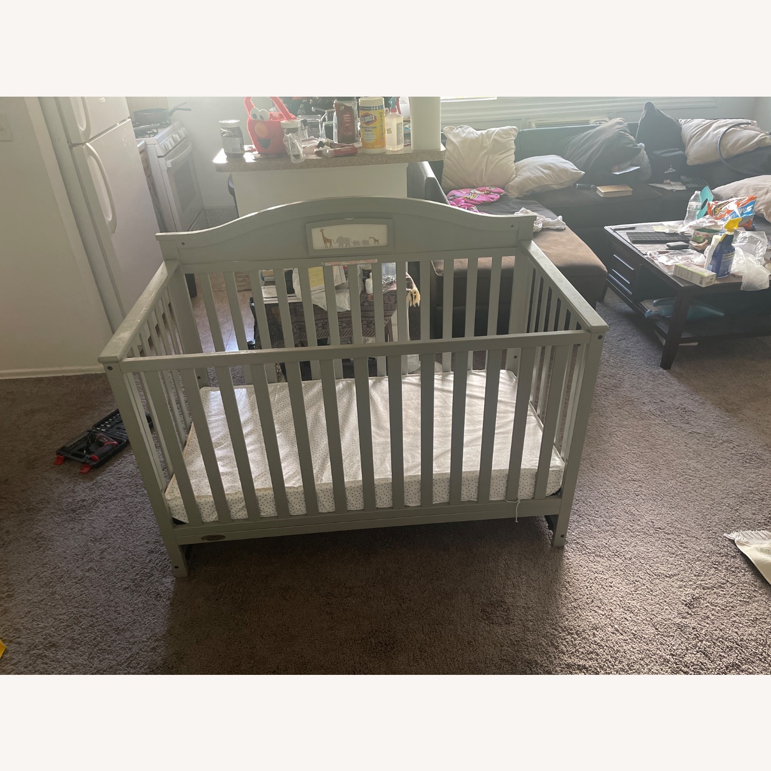 Light Gray Wood Crib - image-2