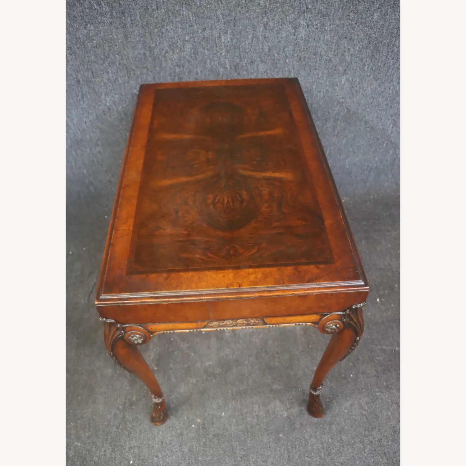 Carved Burlwood Hooved Feet Parlor Table - image-7