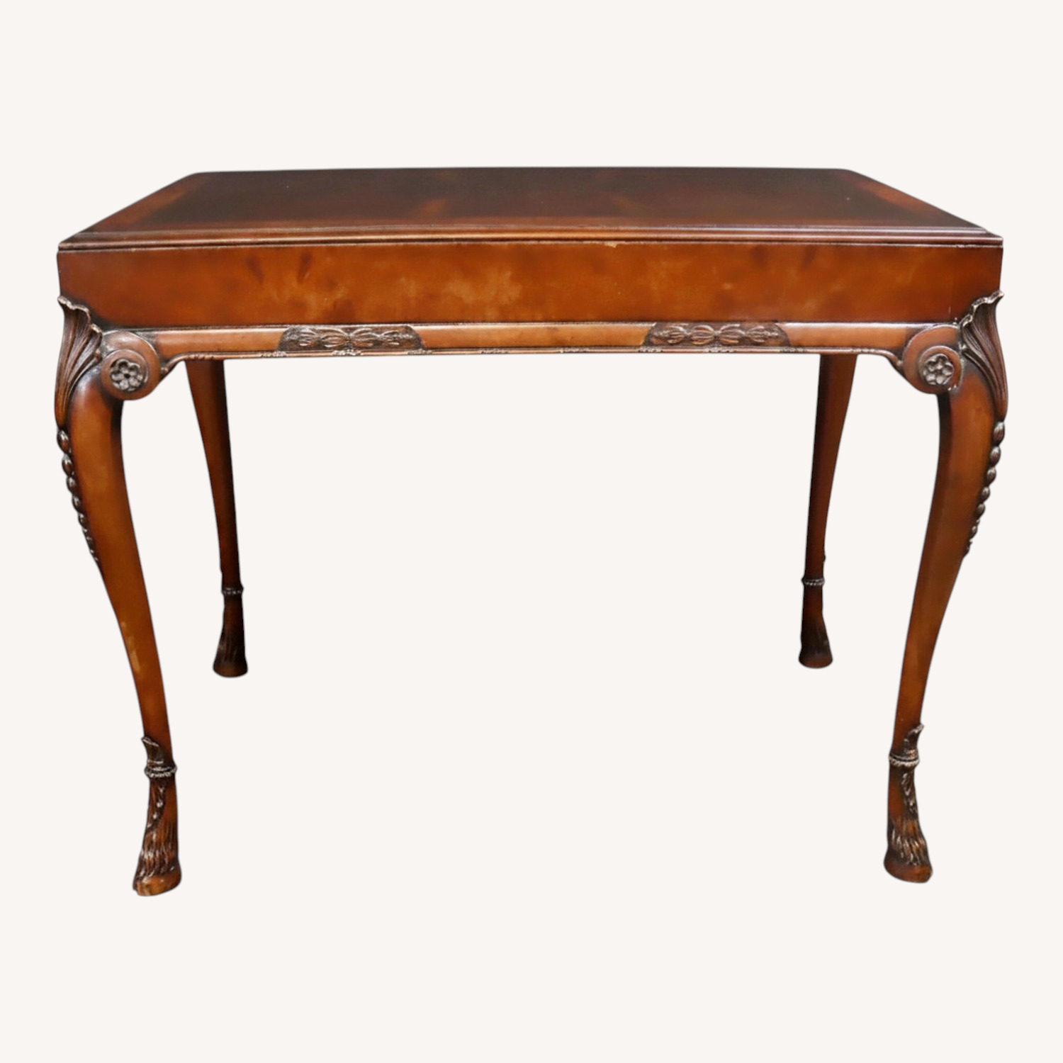 Carved Burlwood Hooved Feet Parlor Table - image-0