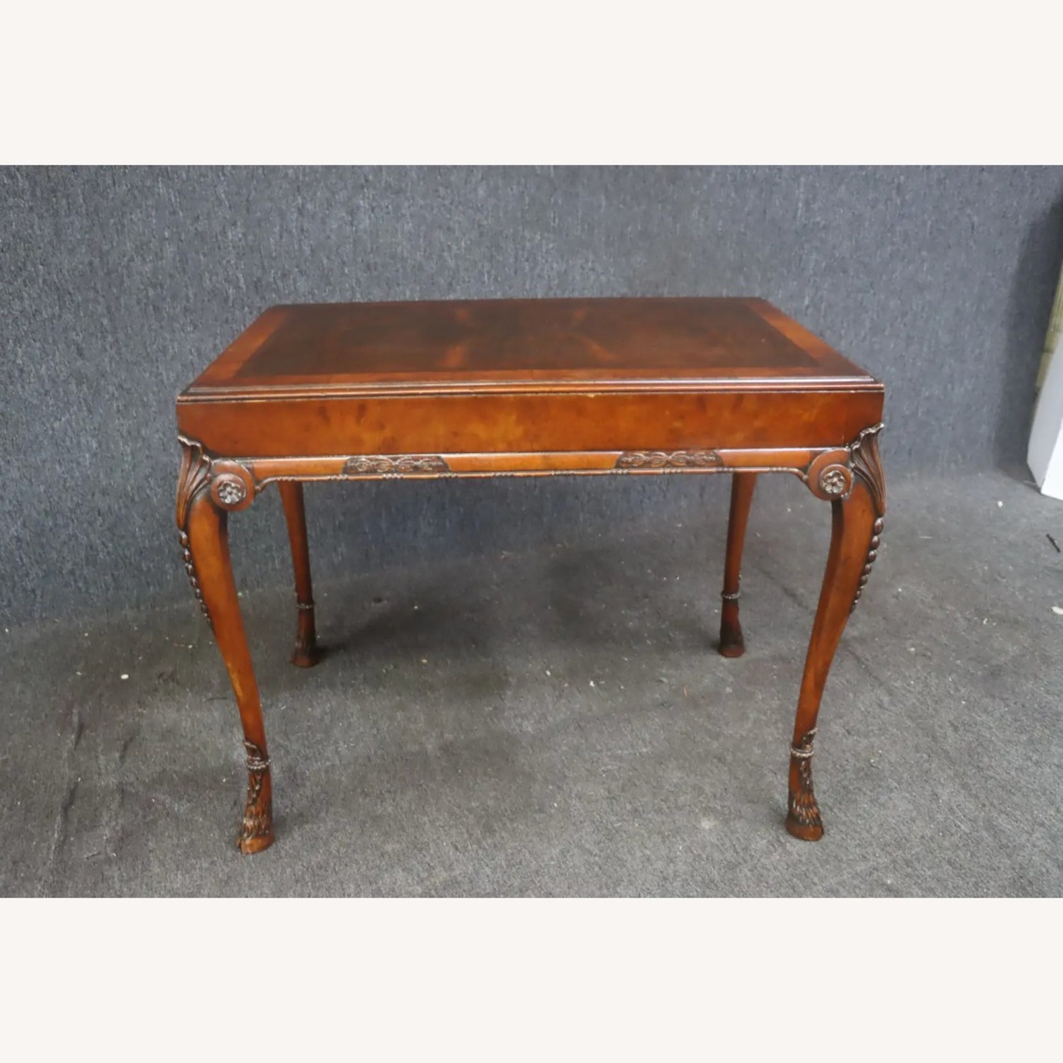 Carved Burlwood Hooved Feet Parlor Table - image-9