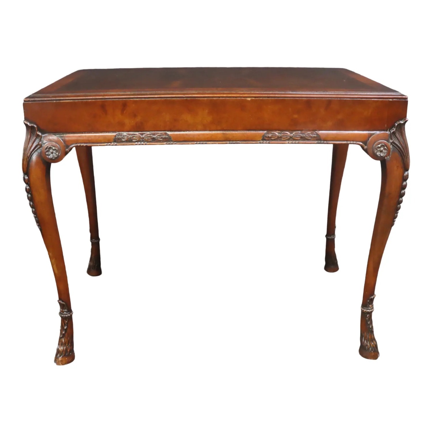 Carved Burlwood Hooved Feet Parlor Table - image-1