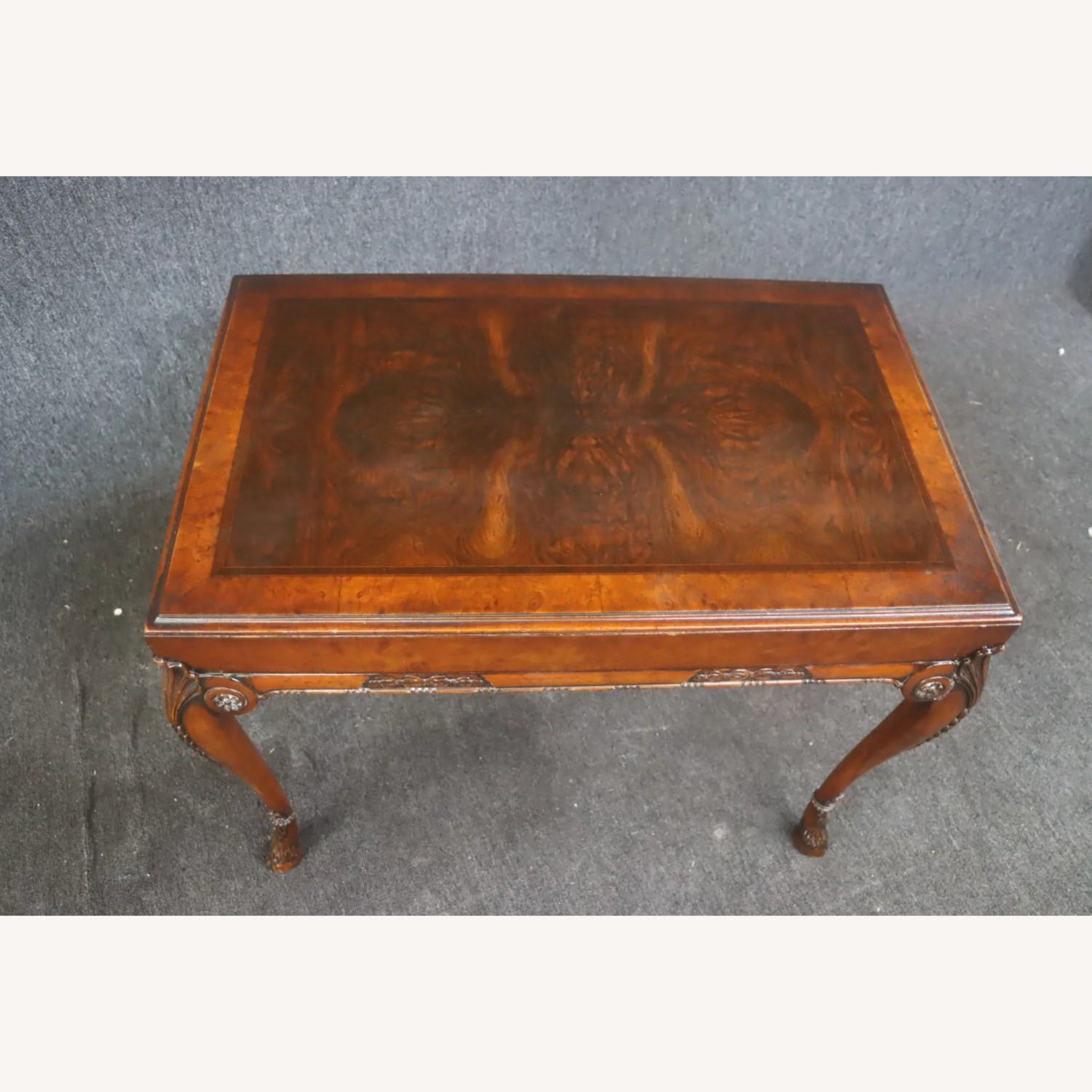 Carved Burlwood Hooved Feet Parlor Table - image-5
