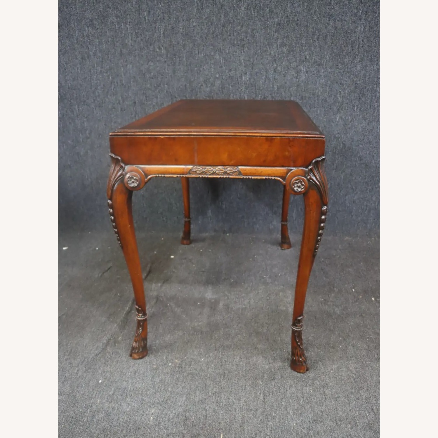 Carved Burlwood Hooved Feet Parlor Table - image-3