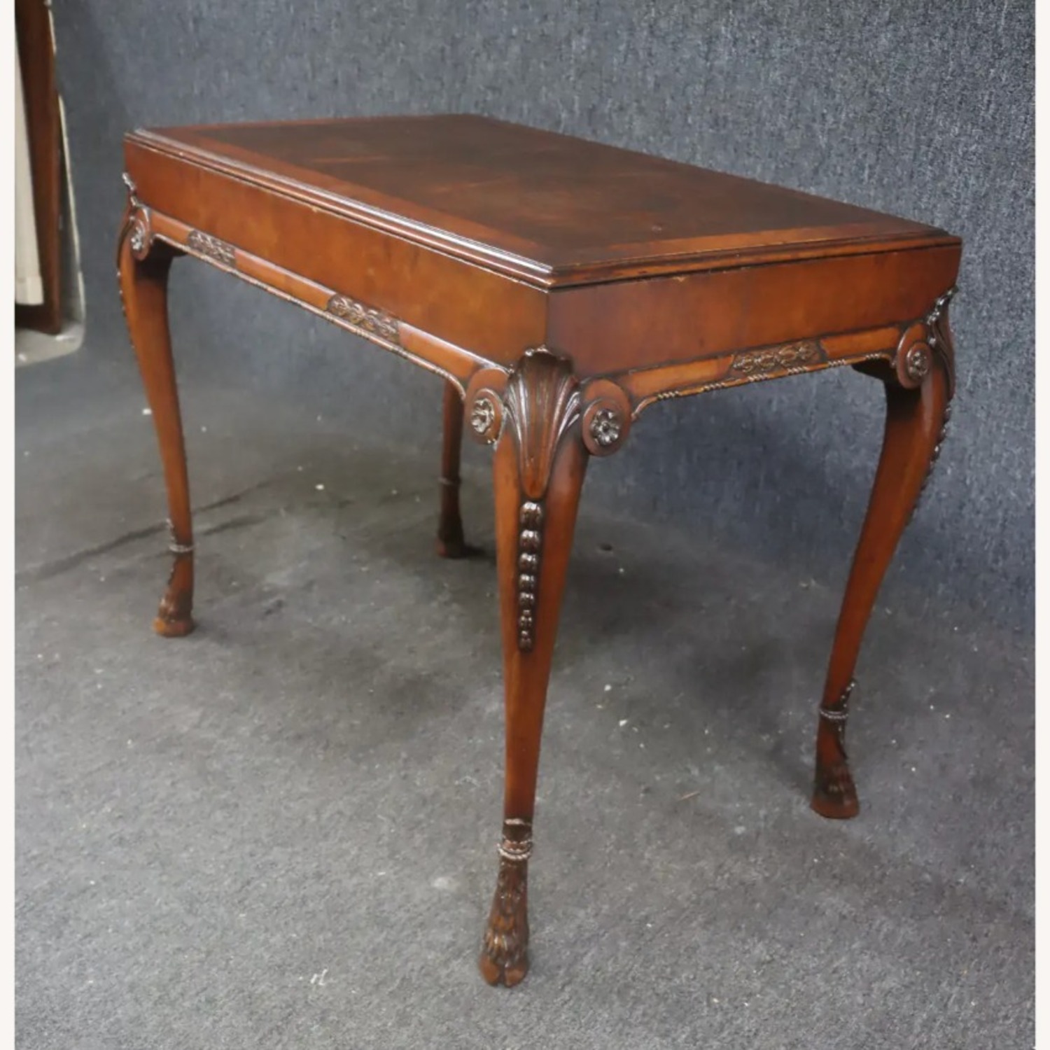 Carved Burlwood Hooved Feet Parlor Table - image-8
