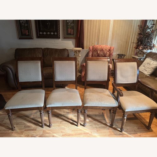 Used Wooden Chair Chestnut Brown & Cream for sale on AptDeco