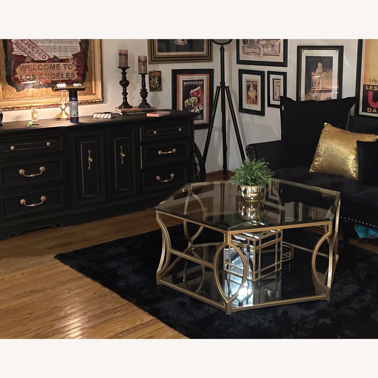 T2060-48 Nevelson Hexagonal Gold Cocktail Table - image-1