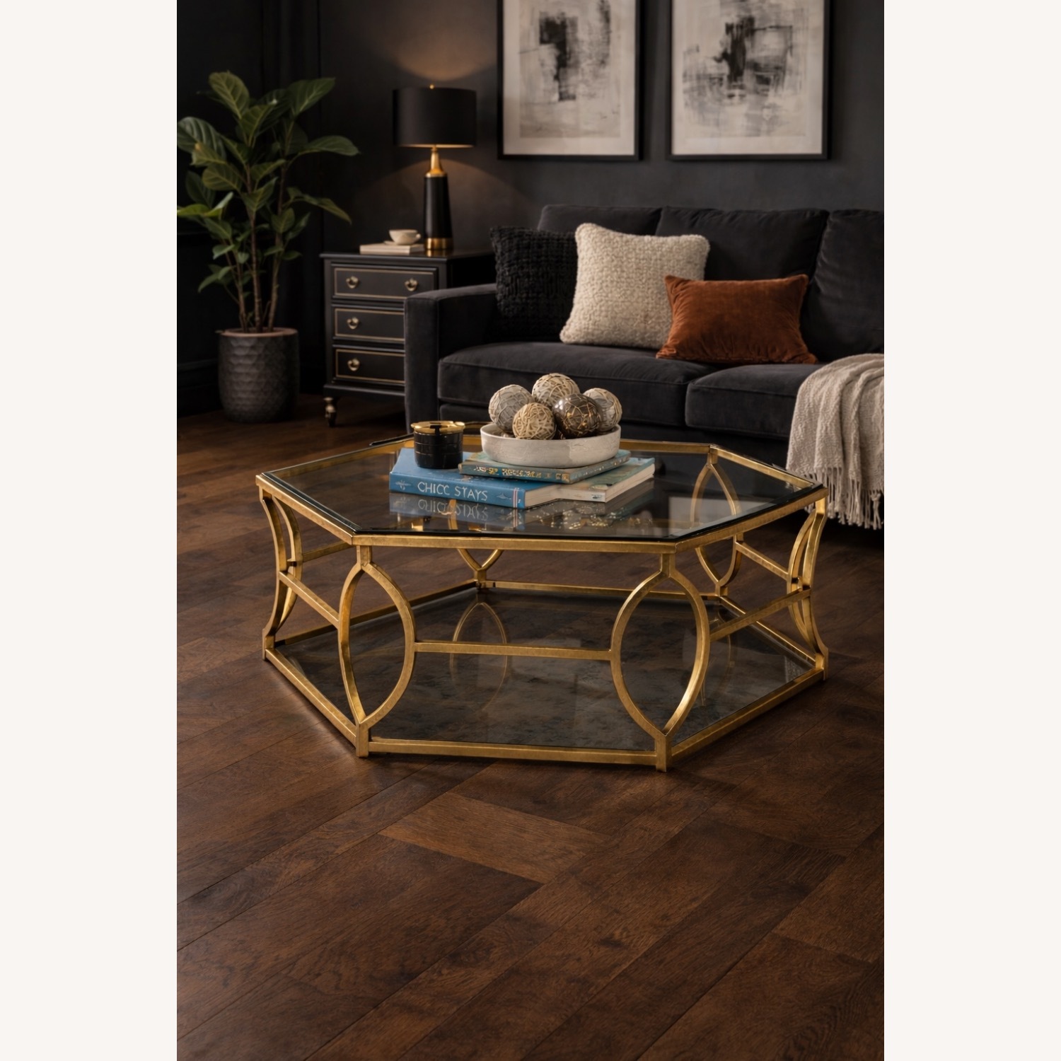 T2060-48 Nevelson Hexagonal Gold Cocktail Table - image-2