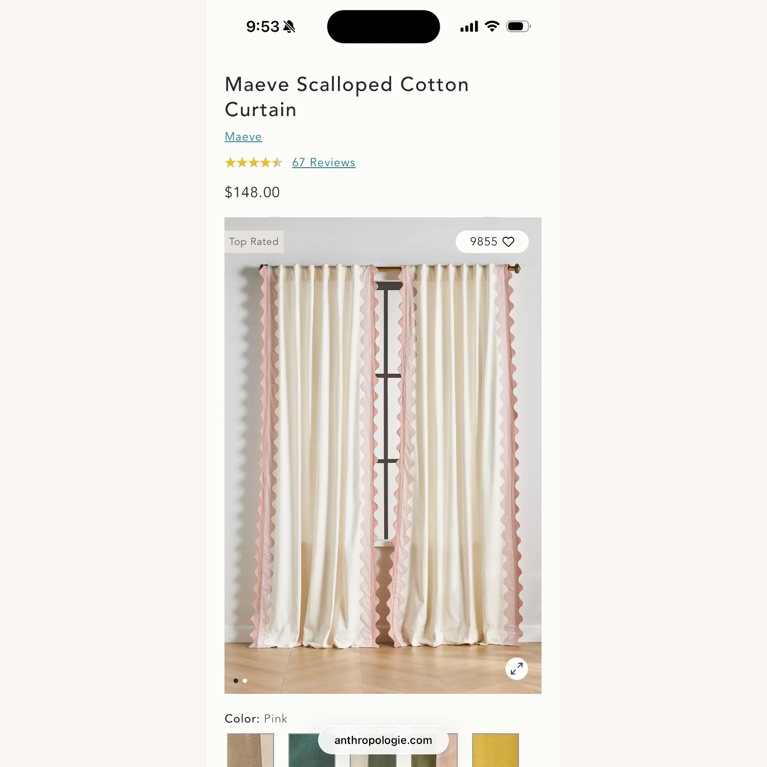 Anthropologie Maeve Pink Curtains - image-1