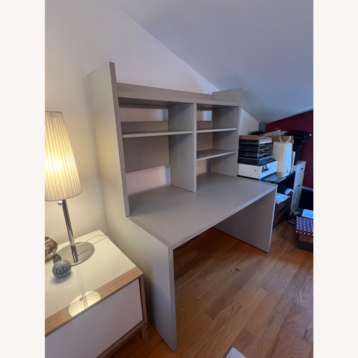 Modern Gray Desk with Hutch - image-2
