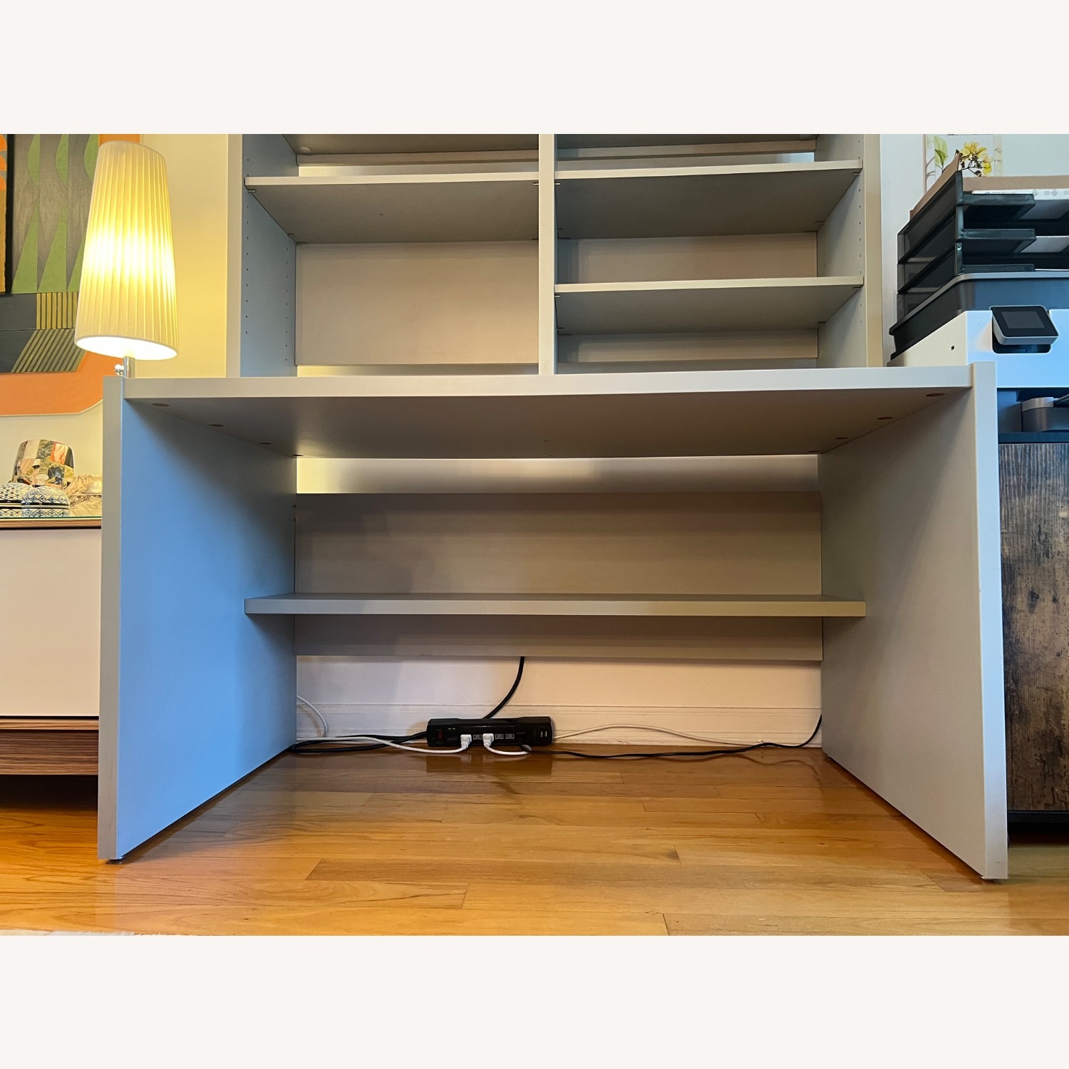 Modern Gray Desk with Hutch - image-3