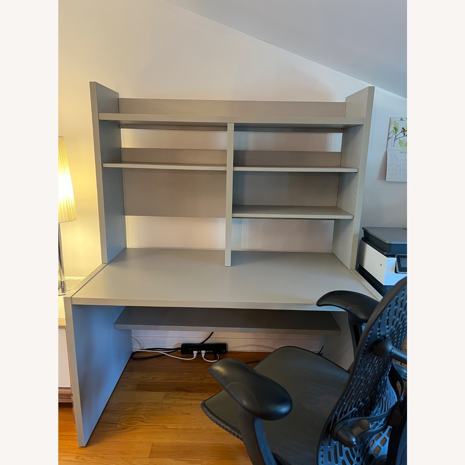 Modern Gray Desk with Hutch - image-4