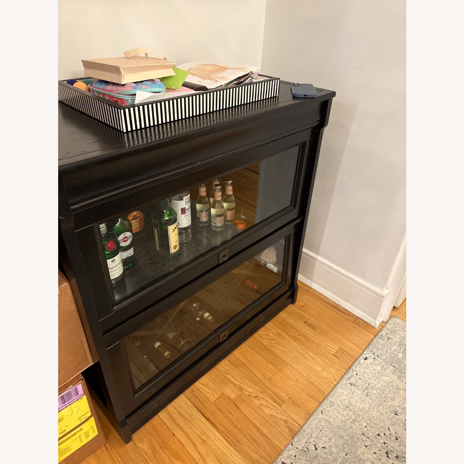  Pottery Barn Solid Wood and Glass Bar Cabinet - image-1