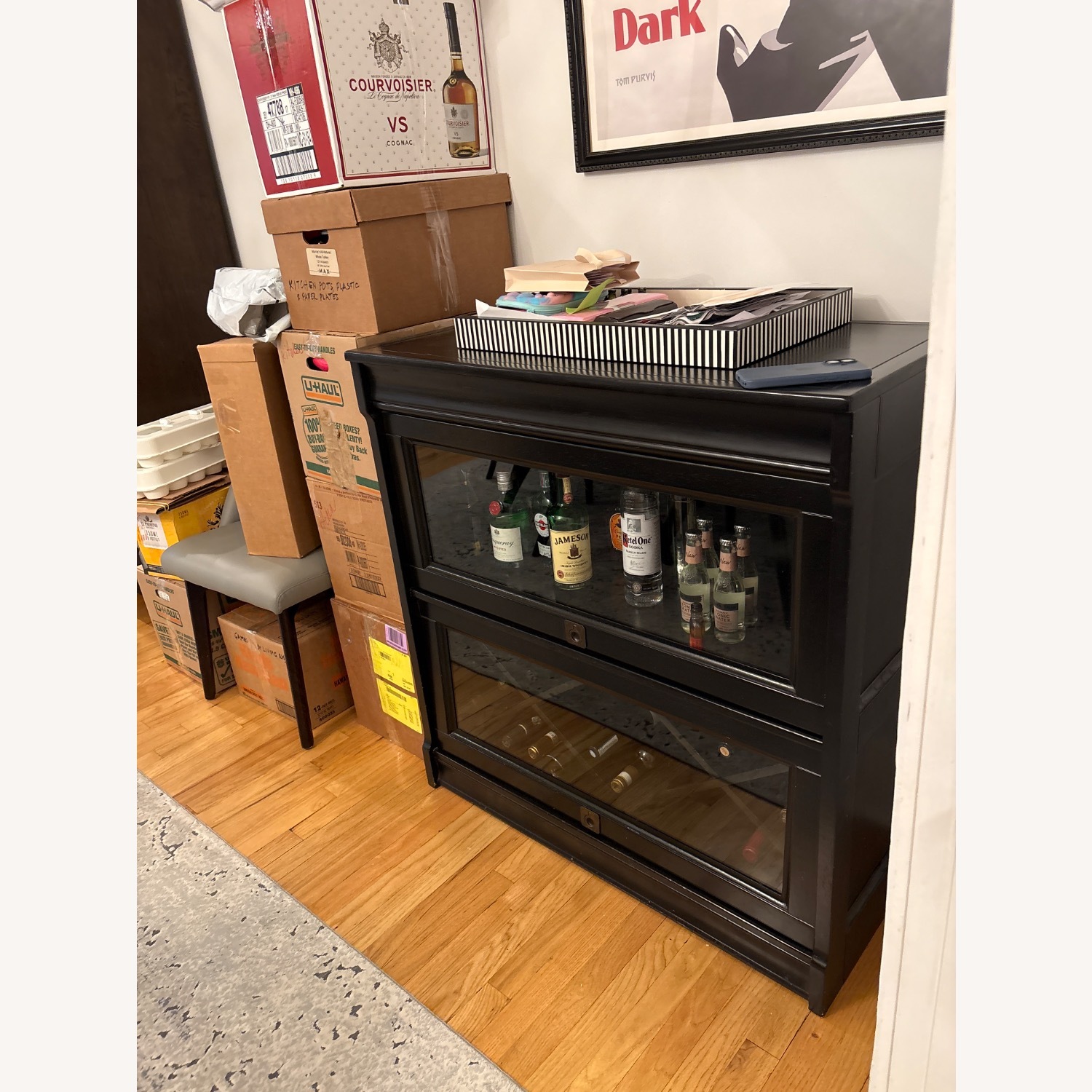  Pottery Barn Solid Wood and Glass Bar Cabinet - image-2